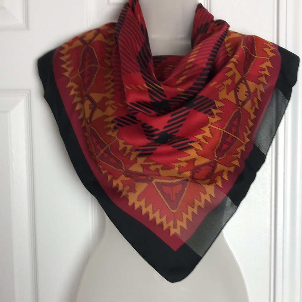 Vintage Italian Scarf Mixed resembling ikat  & plaid. Patterns. VTG
